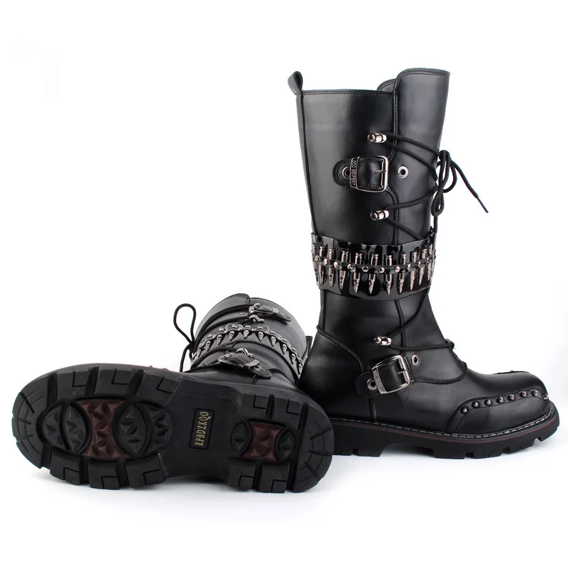 Mens Punk Leather Round Toe Zippers Mid Calf Motorcycle Ankle Boots Shoes 6891 