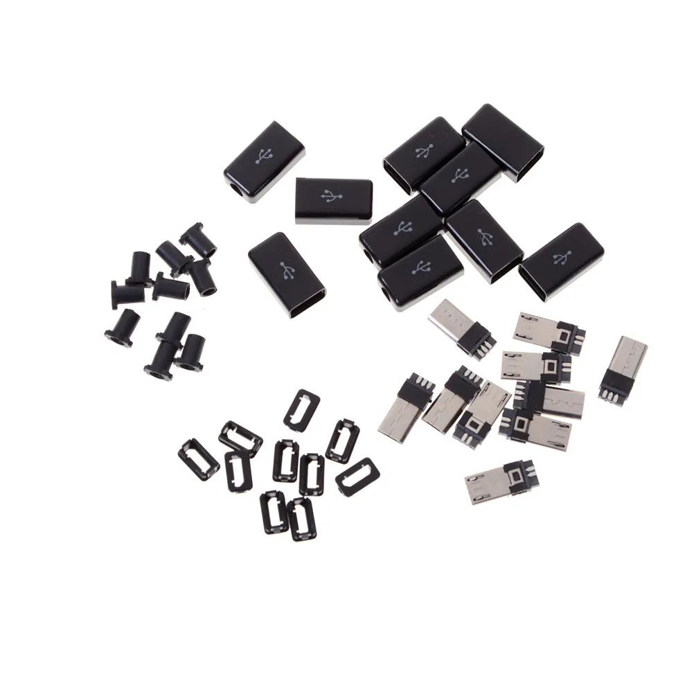 

10 set Micro USB 5PIN Welding Type Male Plug Connector Charger 5P USB Tail Charging Socket 4 in 1 White/Black