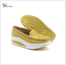 2017 spring and summer Genuine Leather Woman shoes Wedge Platform Shoes Woman Swing Single Casual Wedges Women Pumps