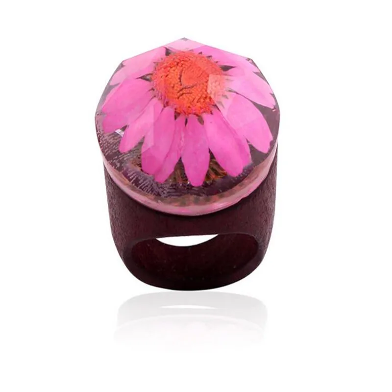 

Transparent Volcano Handmade Flower Wooden Ring 2017 Fashion Women Resin Wood Rings Magic Forest Wooden Ring Men Jewelry