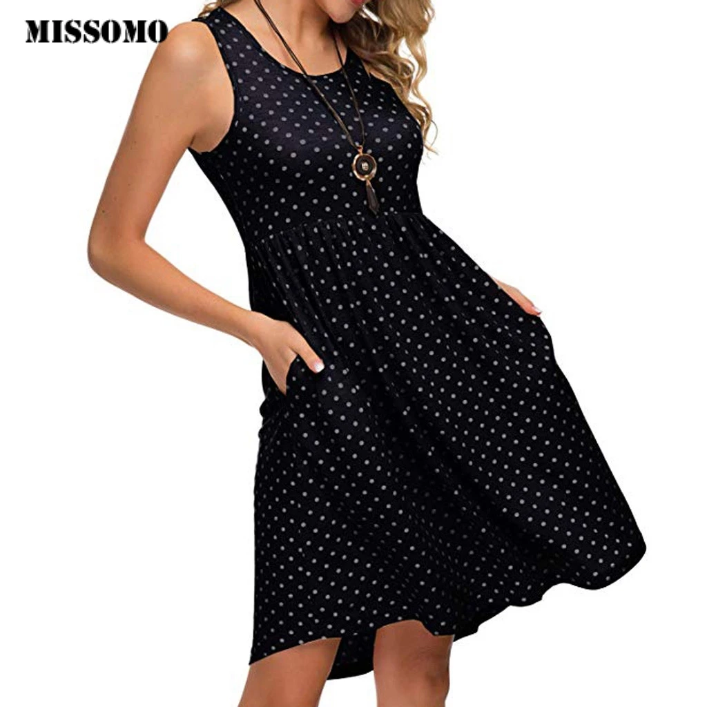 

MISSOMO Summer Dress Women Polka Dot Printed Sleeveless O-Neck Cold Should plus size dresses for women 4xl 5xl Beach vestido 611