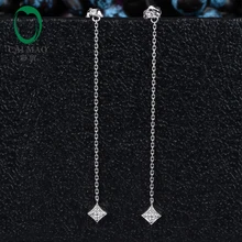 Caimao ювелирные изделия 14 К белого золота 0.12ct природных алмазов Обручение Длинные висячие серьги