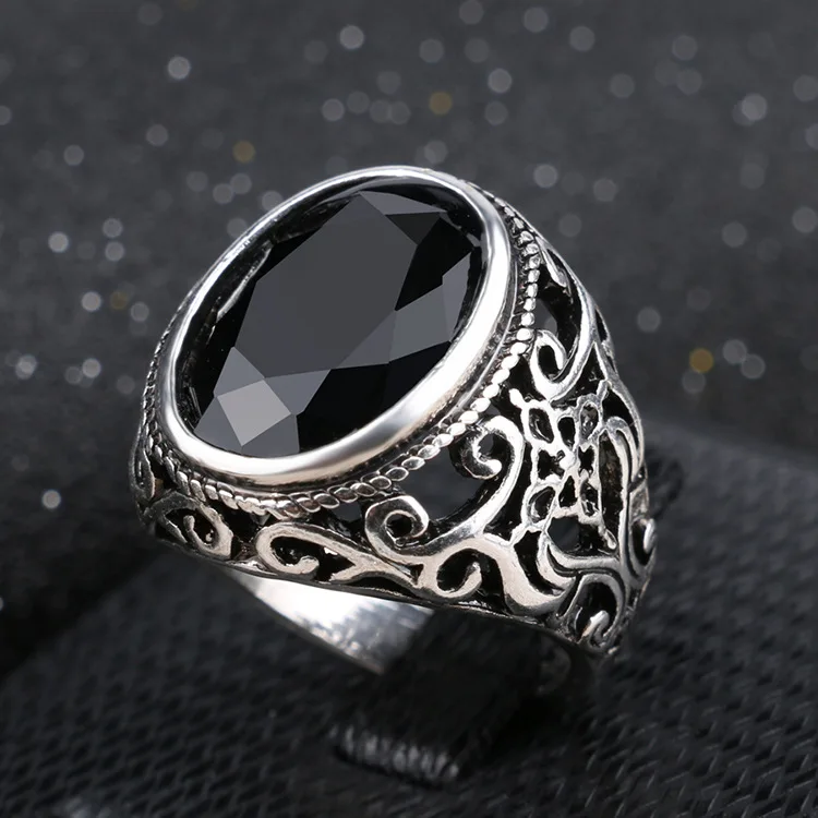 Лучшая цена новые модные кольца для мужчин с камнем античное серебряное покрытие кольцо для вечерние винтажные кольца, бижутерия 31057 - Цвет основного камня: Black