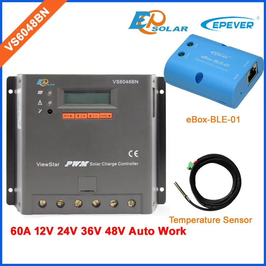 

EPSOLAR VS6048BN +temperature sensor and eBOX-BLE-01 60A 12V 24V 36V 48V ViewStar EP PWM Solar Charge Controller with LCD screen