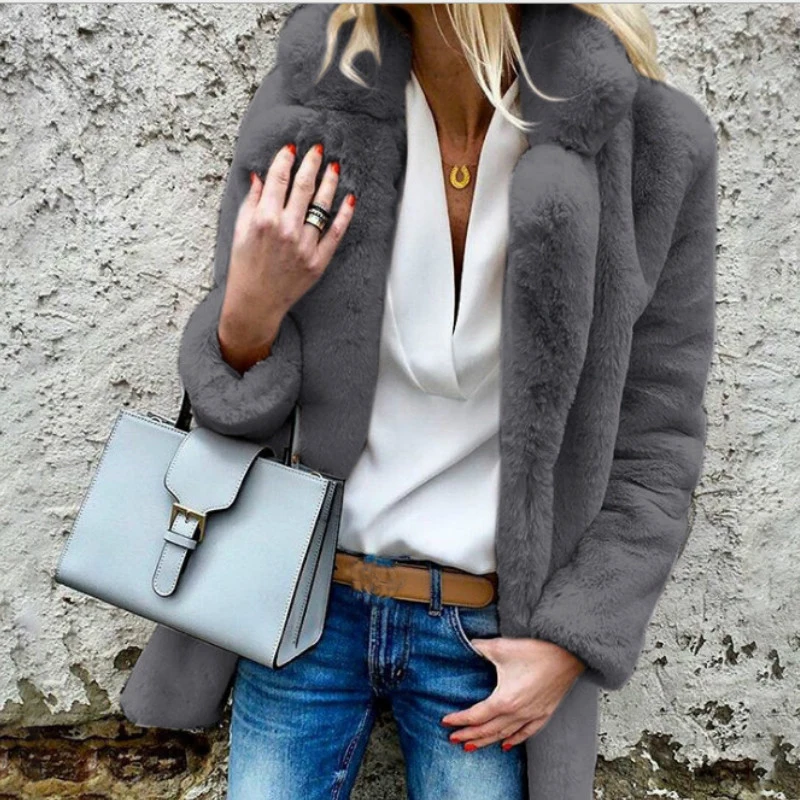 Streetwear Women Coat Shaggy Blends Warm Winter Plush Teddy Wool Party Female Plus Size Open Stitch Overcoat Solid Outwear M0289 Streetwear Women Coat Shaggy Blends Warm Winter Plush Teddy Wool Party Female Plus Size Open Stitch Overcoat Solid Outwear M0289