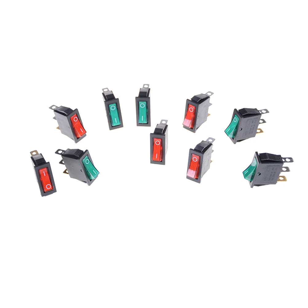 5pcs/lot 16A/250V 20A/125V  common LED Light SPST 3PIN ON/OFF Boat Rocker SwitchCar Dash Dashboard TruckRed Green Color