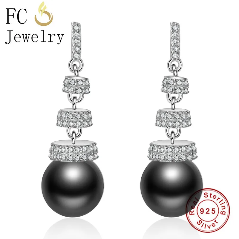 FC Jewelry 925 пробы серебро Имитация Жемчуга кубический циркон мотаться падение серьги Для женщин Мода Brinco Oorbellen от Swarovski