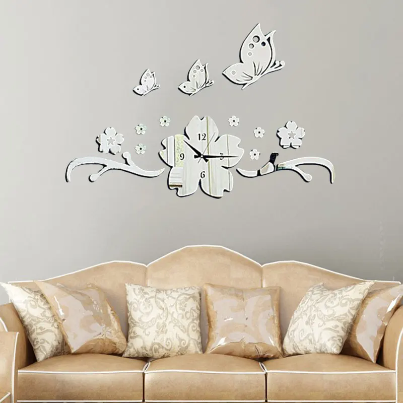 new butterfly flower 3d diy wall clock modern design acrylic mirror wall decal art stickers for - Wall Decals Designs new butterfly flower 3d diy wall clock modern design acrylic mirror wall decal art stickers for - Wall Decals Designs