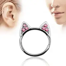 Новинка, кольцо с искусственными кошачьими ушками для носа, серебряное покрытие, круглая перегородка, пирсинг, кликер, искусственный зажим, не для тела, обруч для женщин, ювелирные изделия для тела