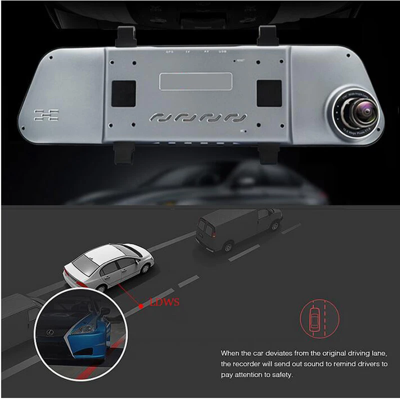QUIDUX 5 &quotСенсорное Автомобильное зеркало заднего вида DVR с двумя объективами Full HD