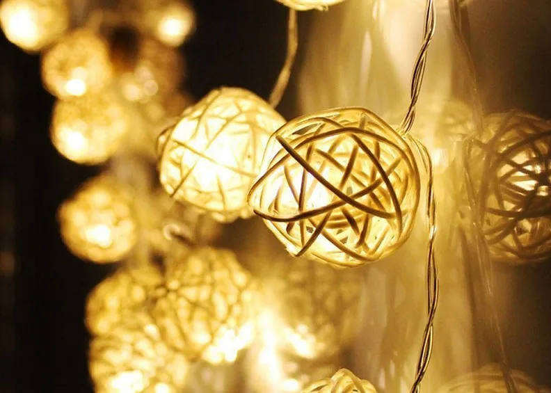 

30LED 3M Rattan Ball Sepak Takraw String Lights Christmas Xmas New Year Party Fairy Wedding Decor Outdoor/Indoor Decoration Lamp