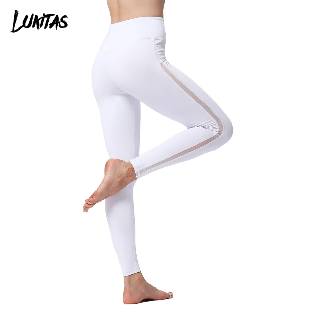 LUKITAS Sexy Women Sports Yoga Pants Elastic Waist Mesh Leggings ...