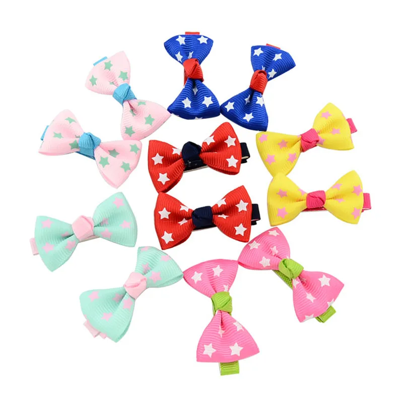 12Pcslot Colorful Dots Ribbon Bow Hair Clip Floral Candy Hairpin Stars Barrettes Bows Hair Accessories Headwear (1)