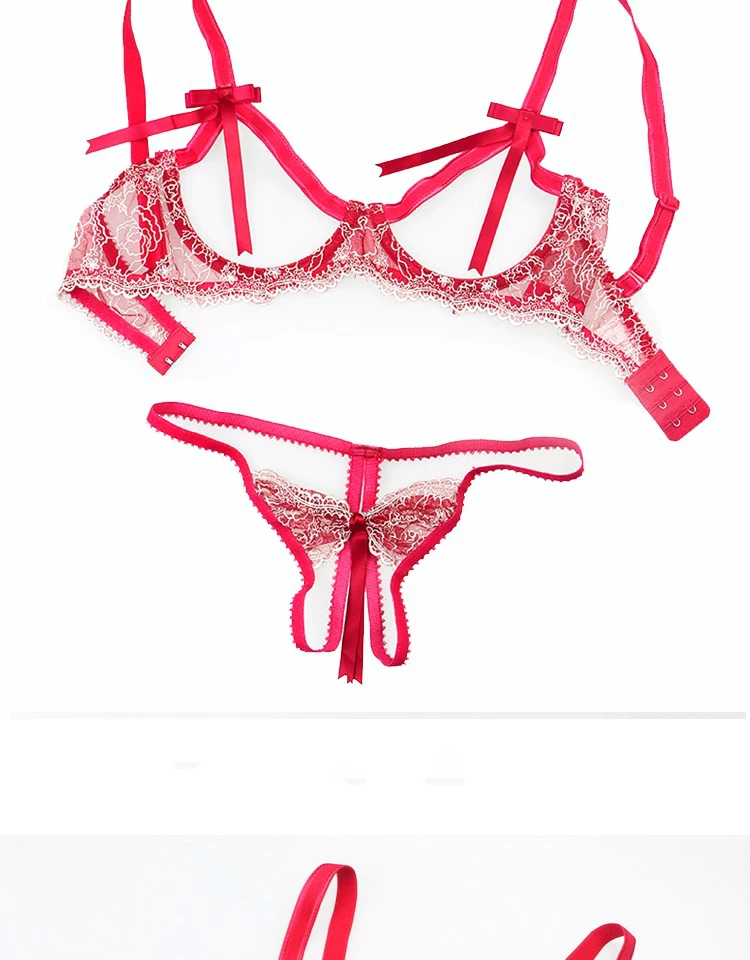 bralette sets Sexy Seduction Lingerie Open Breasts Small Breasts Push Up Bra Open Crotch Panty Underwear Set Women Lingerie french knickers set