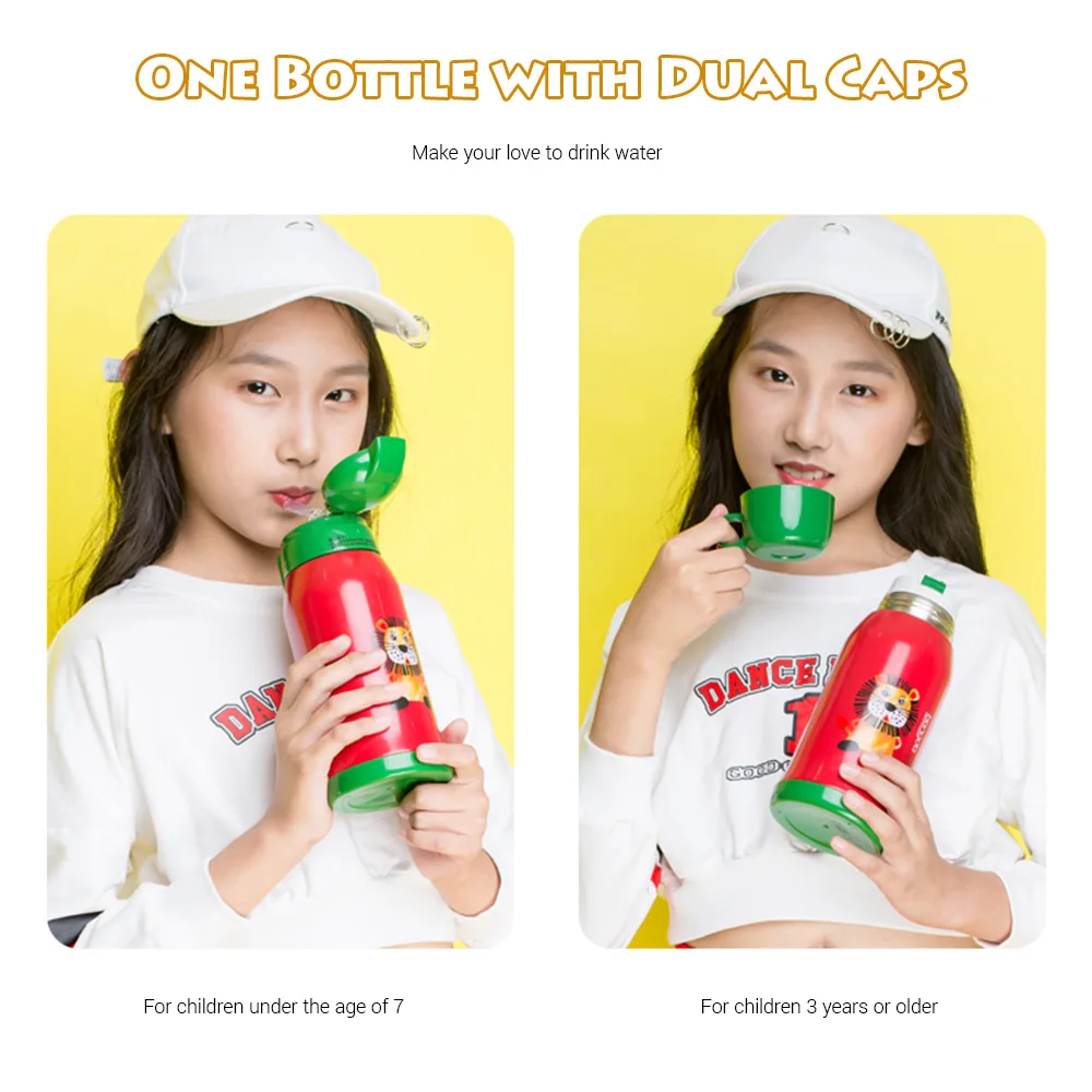 DA22 - C60 Children Stainless Steel Vacuum Cup With Straw 2 Caps 600ml