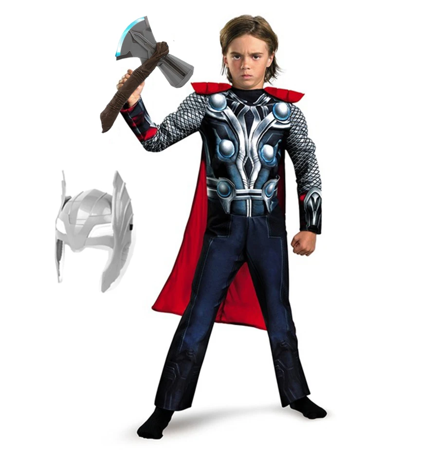 

SuperHero Muscle Thor Cosplay Costumes Clothes Jumpsuit With Stormbreaker Axe Avengers Child Halloween Christmas Gift