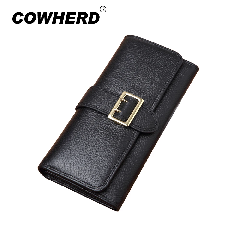 Wallet Women 2019 Classical Buckle Hasp Purse Female Original Leather Genuine Card Holder Bag Black Portefeuille Femme