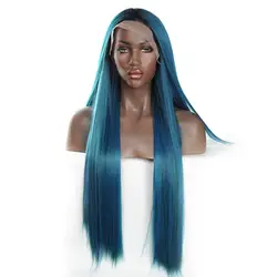 VNICE Ombre микс синий и зеленый синтетических Синтетические волосы на кружеве парик шелковистая прямая Синтетические волосы на кружеве парики