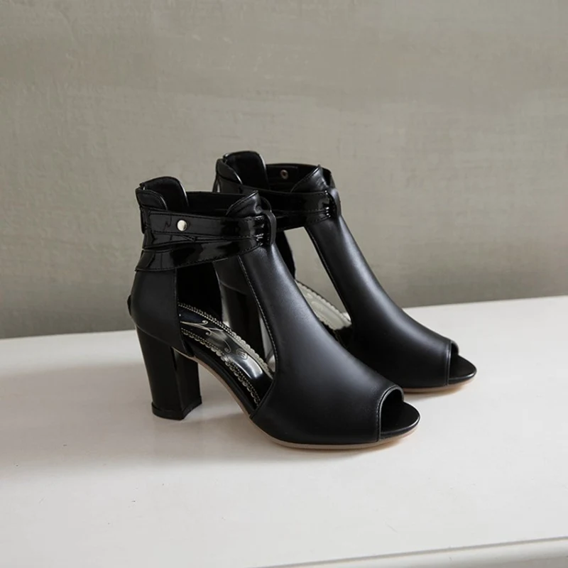 Fanyuan/пикантные женские ботильоны свадебные туфли на высоком каблуке с вырезами летние модельные туфли черного и красного цвета размера плюс