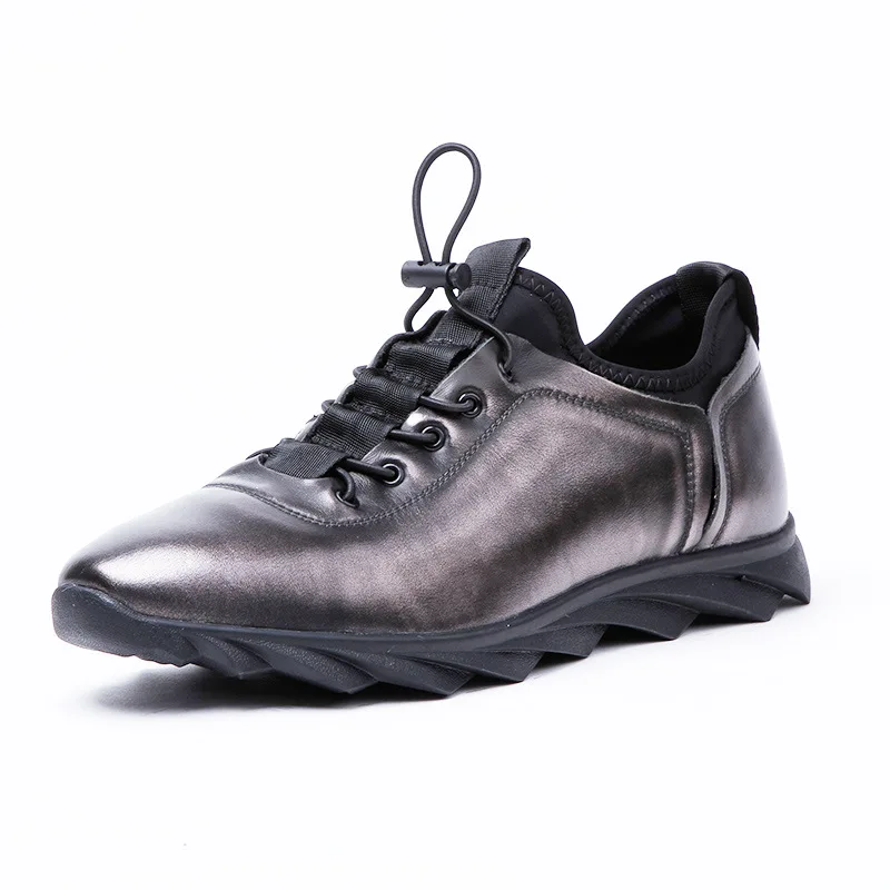 DESAI Brand Italian Designer Men Shoes Genuine Leather Men's Casual Trainers Shoes Elastic Band Shoes Black Sneakers Size 38-43