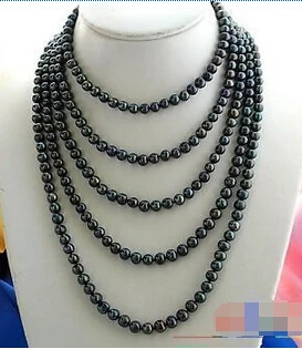 

HOT## Wholesale >>>> LONG 100" 8MM ROUND BLACK FW CULTURED PEARL NECKLACE
