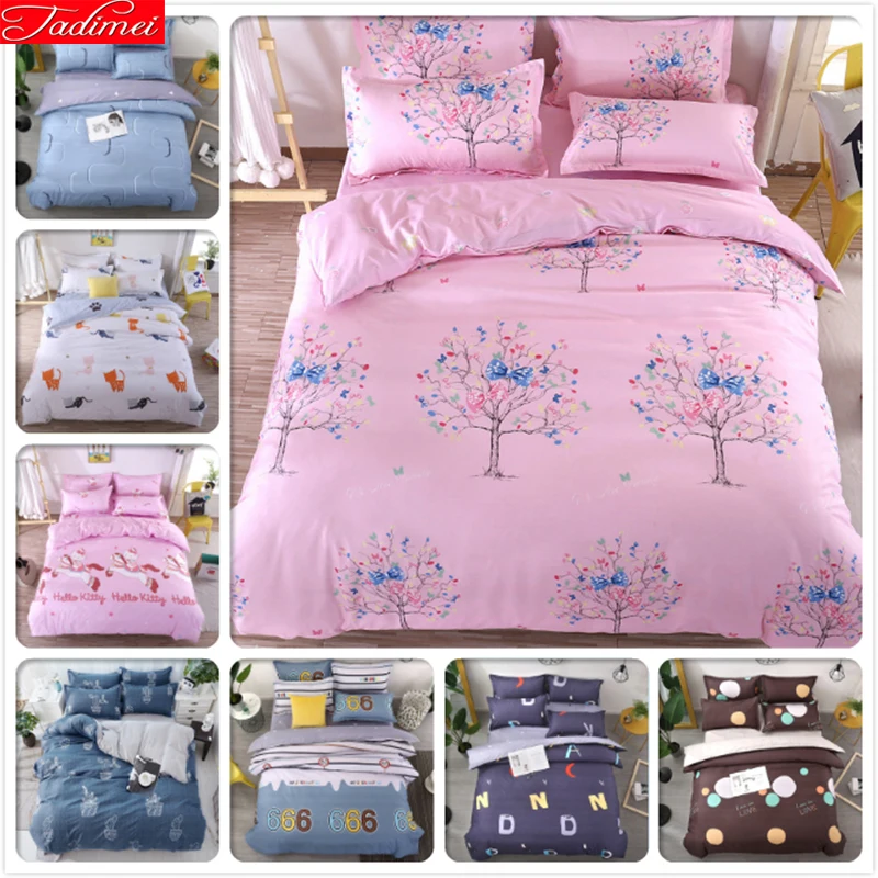 

3/4 pcs Bedding Set Kids Girl Pink AB Side Duvet Cover Quilt Comforter Case Flat Sheet Pillowcase Cotton Bed Linen 1.5m 1.8m 2m