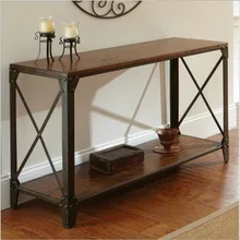 American country wrought iron wood console table desk side table living room entrance metal crafts