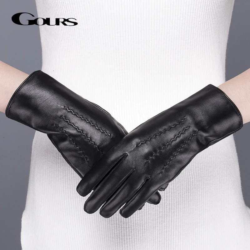 Gours перчатки из натуральной кожи для женщин зимние теплые черные классические перчатки из овчины с сенсорным экраном модные варежки новые GSL071