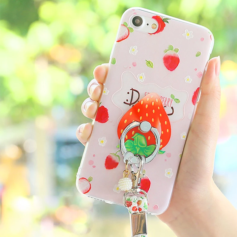 3D Fruit Cases For iphone 7 6 Case TPU Fundas For iphone 8 6s Se 5s 7 Plus Cover Bag With Ring Soft Back Phone Case Cute Rope q16