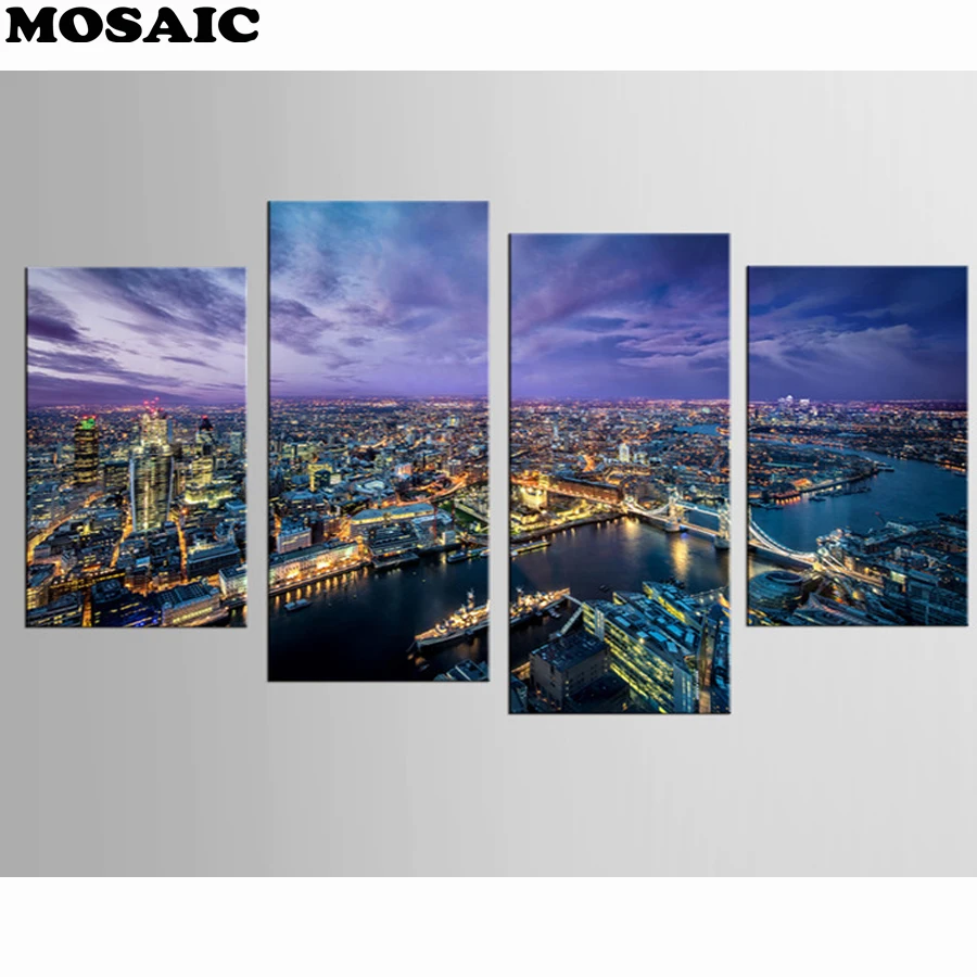 

3d diy Diamond Painting,4 pcs,cross Stitch,beautiful night view Home Decor Embroidery diamond Full square drill Mosaic wall art