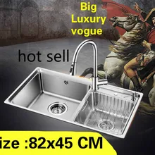 Квартиры высокого качества двойной кухонный паз раковина сделать блюда 304 нержавеющая сталь большая Горячая 82x45 см
