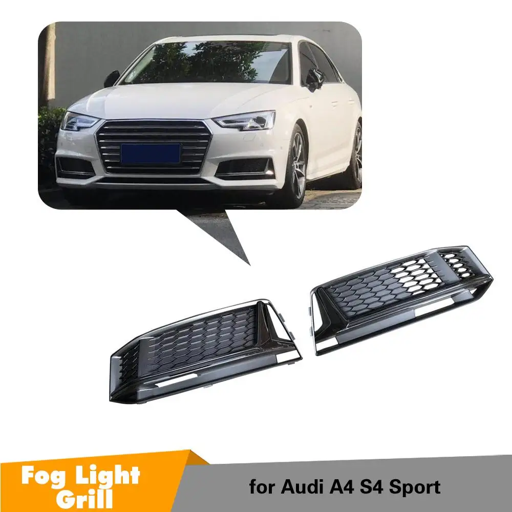 

2pcs for Glossy Black Front Bumper Fog Light Grilles Grill for Audi A4 Sline S4 2017-2019 Car Styling
