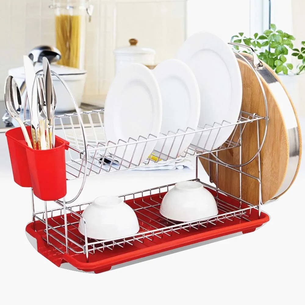 

2 Tiers Stainless Steel Dish Rack Sink Drain Rack Kitchen Rack Supplies Storage Rack Pool to Dry Dishes Dish Shelf Hot Sale