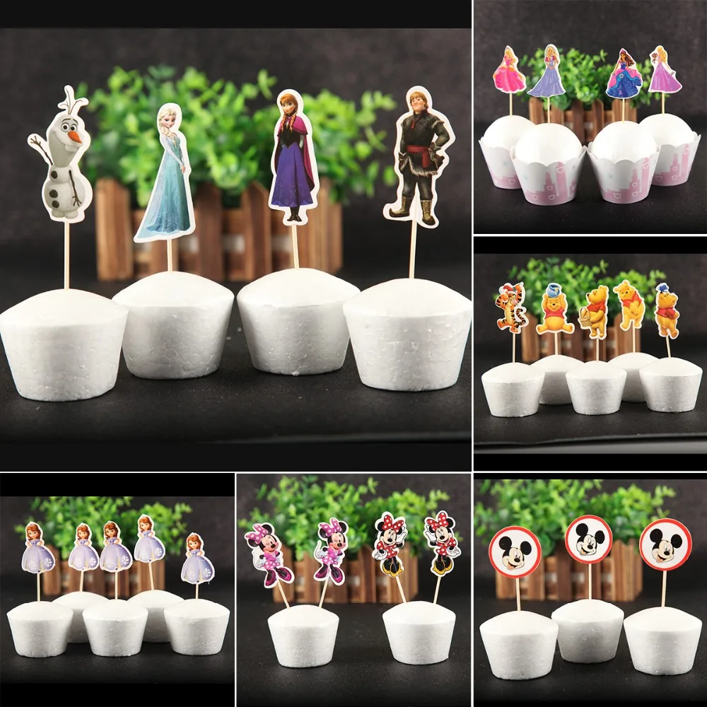 

24Pcs/Lot Disney Frozen MIinnie Mouse Theme Cake Topper for Kids Happy Birthday Cake Dessert Decoration Supplies Cupcake Wrapper