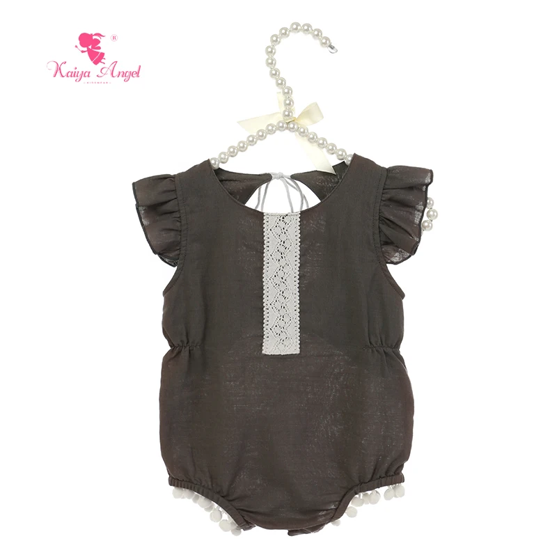 

Kaiya Angel New Baby Girl Rompers Diaper Cover Black Ruched Belt Summer Sleeveless Sample Style Kids 5pcs/lot Factory Wholesale