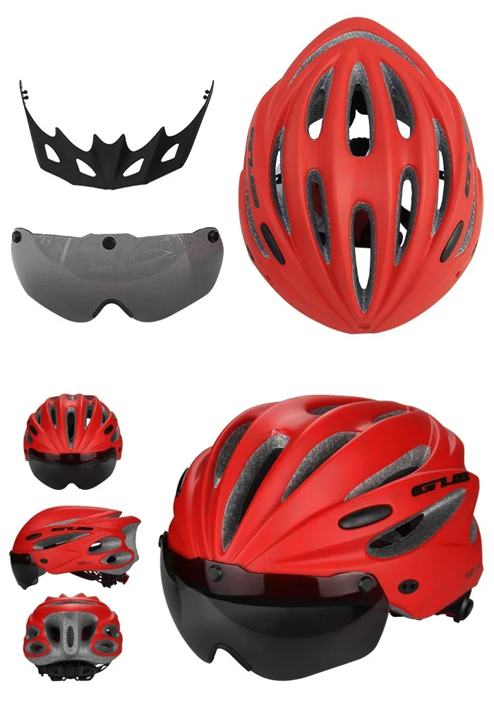 New arrive Top Magnetic Goggles Cycling Helmet Ultralight Bicycle Helmet With Lens & Sunvisor Casco Ciclismo 56-62 CM Bike Helmet (7)
