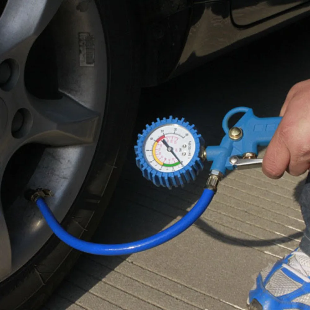 

220PSI Car Air Tyre Pressure Tester Gauge Dial Meter Vehicle Inflation Gun Self-locking Pistol Grip Trigger Inflator For Auto