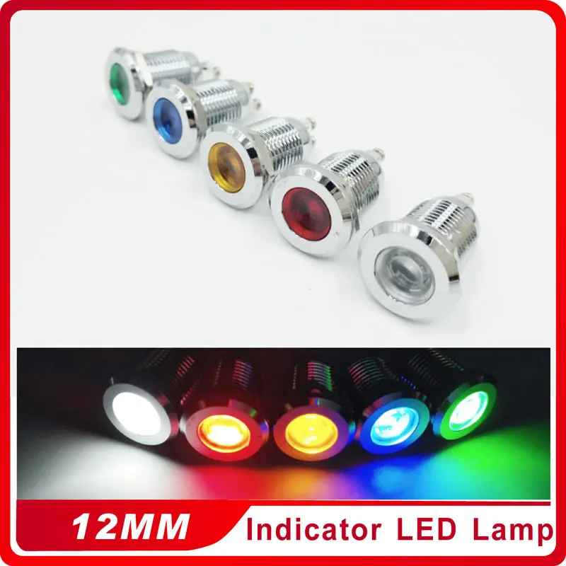 

12mm Waterproof Metal Indicator LED Lamp colorful pre-wired LED Metal Indicator Pilot Dash Light Lamp Wire Leads