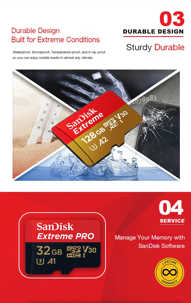 Двойной Флеш-накопитель SanDisk Extreme/PRO карты памяти 128 Гб 64 Гб оперативной памяти, 32 Гб встроенной памяти, читать Скорость до 100 МБ/с. microSDHC/micro SDXC UHS-I micro SD U3 V30 в формате 4K UHD