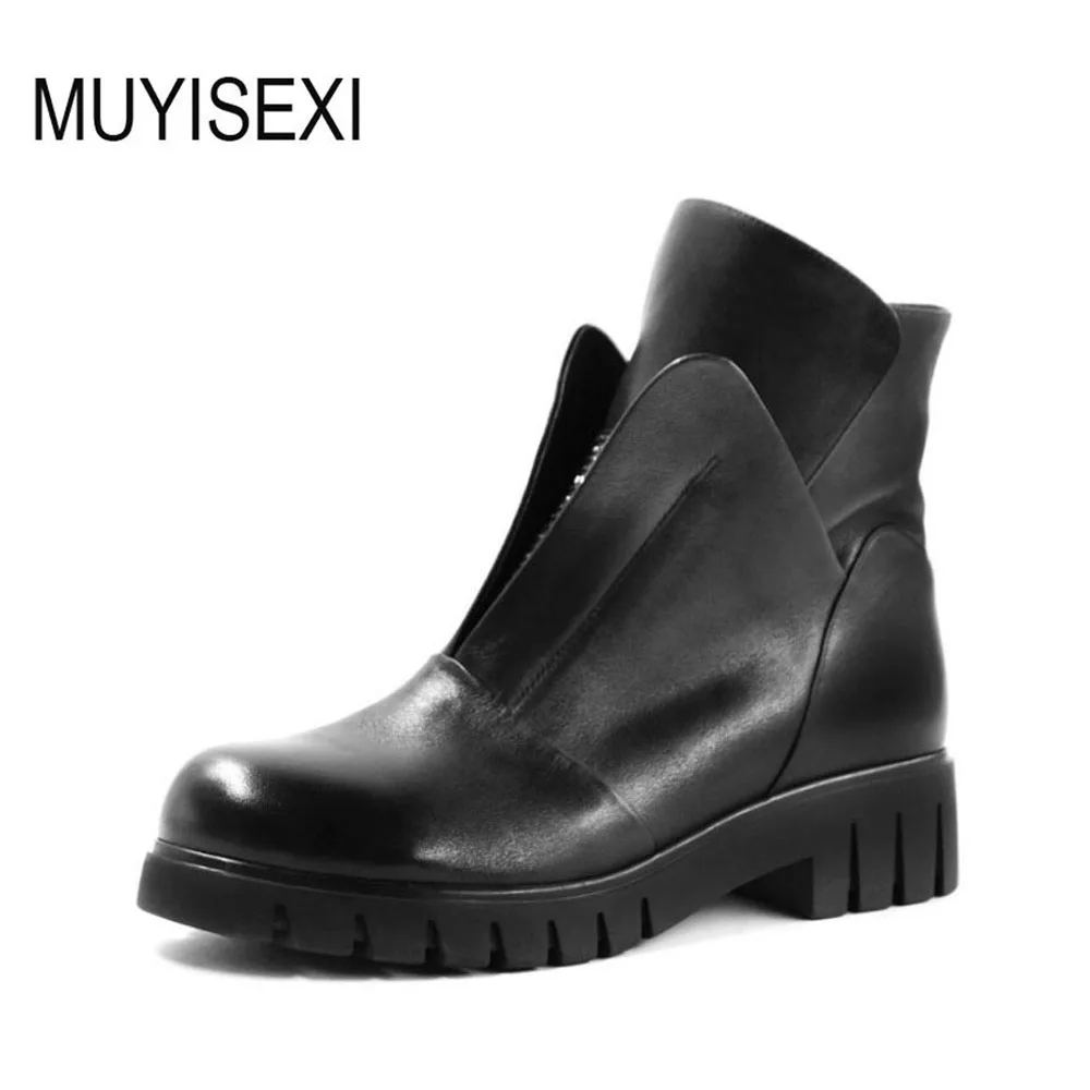 Koop Vrouwen Winter Schoenen Echt Leer Wol Enkellaarsjes Ronde Neus Rits Laarzen Motorfiets met Rinestone Rusland grootte LID032 MUYISEXI