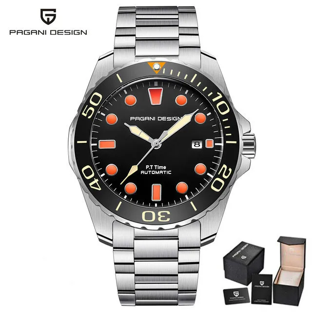 PAGANI Дизайн бизнес люксовый бренд мужские модные спортивные военные часы из нержавеющей стали механические часы Relogio Masculino - Цвет: silver orange