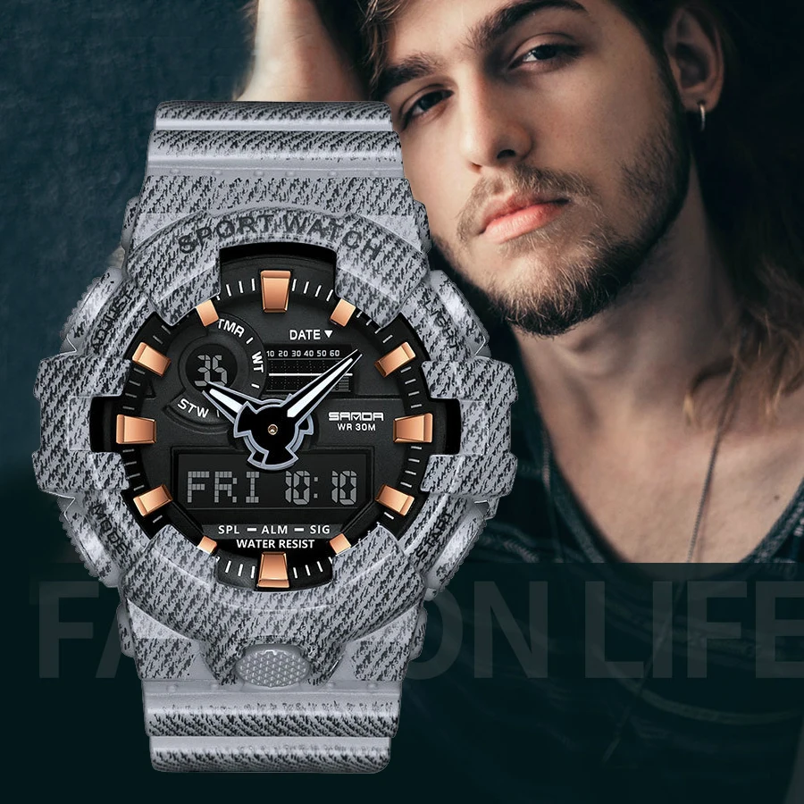 

Advanced Luxury Men Watch Denim Waterproof Outdoor Sports Wristwatch Male Style Military Electronic Mens Watches relojes hombre