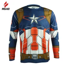 ARSUXEO Men Long Sleeve Sports Cycling Clothing DH Downhill Jerseys Shirts Captain America Iron Man Bike Wearing Cycling Jersey
