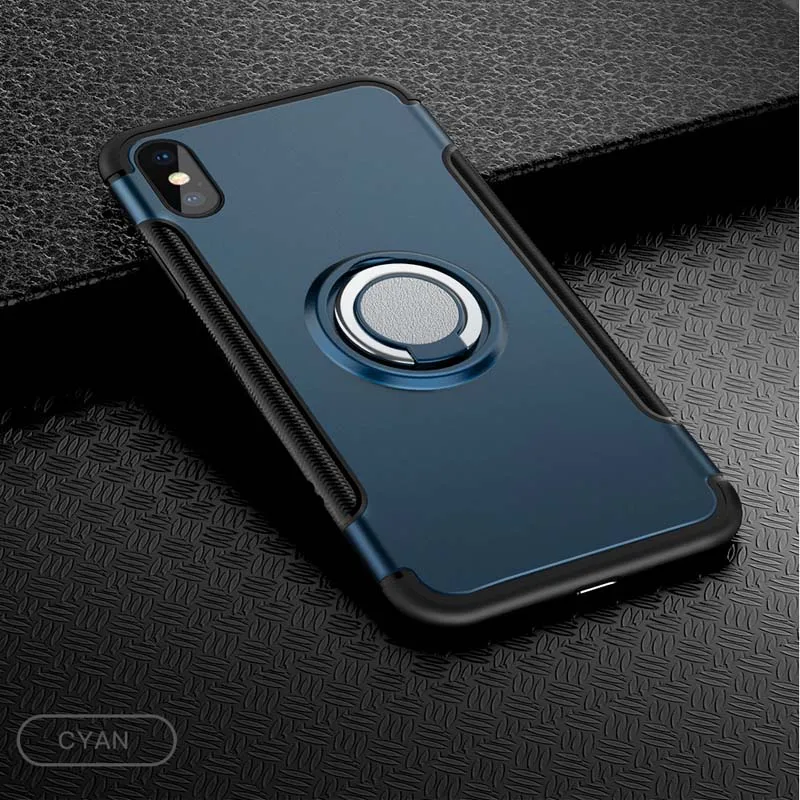 Shockproof Case For iPhone 13 12 11Pro 7 8 Plus X XR XS Max Silicone&PC Back Cover With Magnet Car Holder Metal Phone Ring Stand cool iphone 12 cases