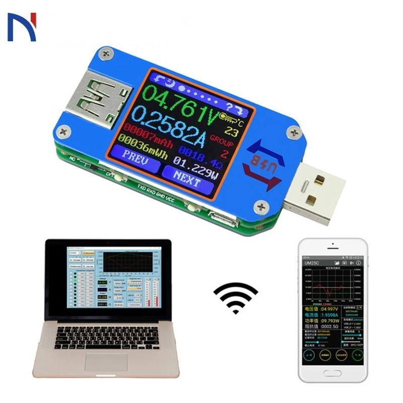 

For App USB 2.0 Type-C LCD Voltmeter Ammeter Voltage Current Meter Battery Charge Measure Bluetooth Communication UM25 UM25C