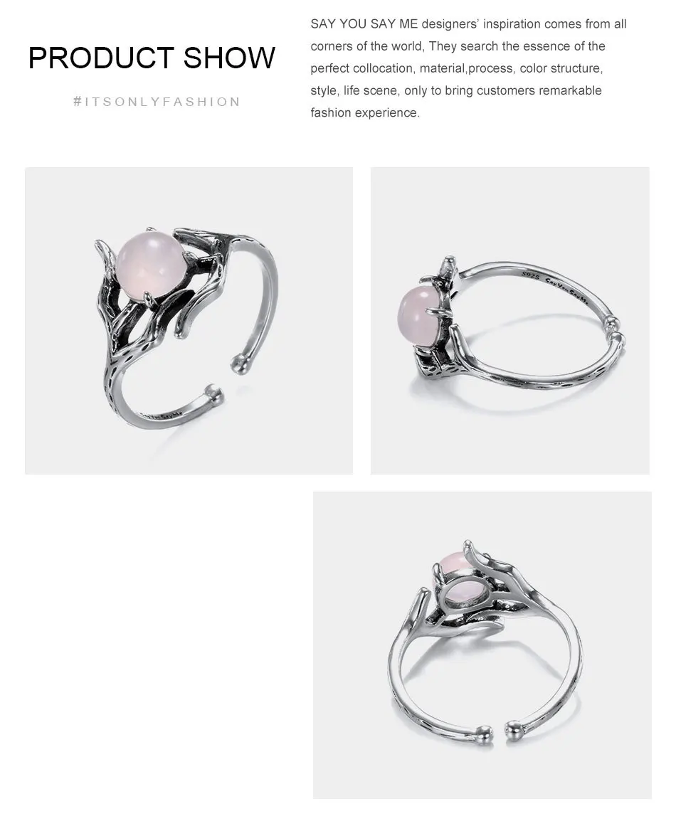 Say-You-Say-Me-925-Sterling-Silver-Branch-Rings-Unisex-Wedding-Engagement-Opening-Jelly-Pink-Glass-T11
