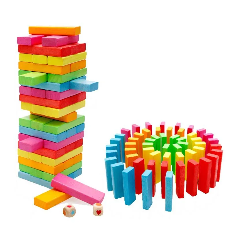 wooden building blcok toys stack tower drinkg games colorful beech wood