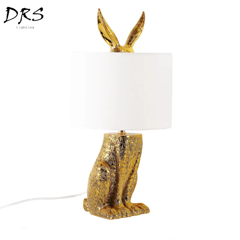 Скандинавская художественная полимерная настольная лампа в форме кролика для гостиной, кафе, учебы, детской комнаты, прикроватная лампа, домашний декор, Светодиодный настольный светильник, светильники - Цвет корпуса: Gold