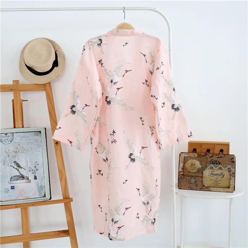 women cotton double gauze kimono nightgown (6)