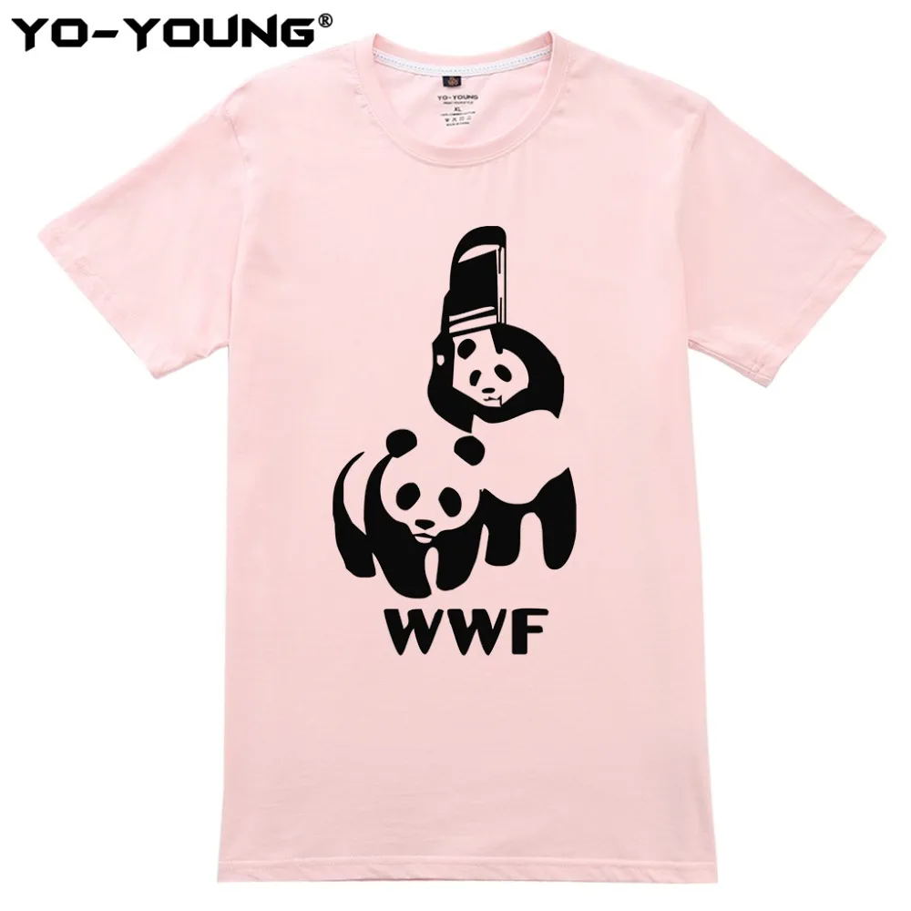 Yo Young Men футболки Забавные с логотипом WWF панда принт 100% 180 gsm чесаный хлопок